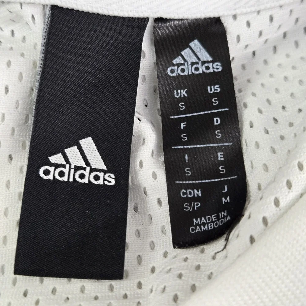Adidas Men Shirt S White Mesh Sport ID Three Stripes Activewear Logo Long Sleeve